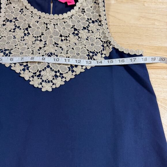 Lilly Pulitzer NWT Nala Soft Shift Dress True Navy Blue Size 4 Gold Floral Lace - Picture 7 of 12